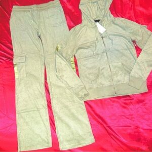 Y2K New XL BCBG Green Tracksuit Jacket + Track Pants 2-Piece Set MSRP $140